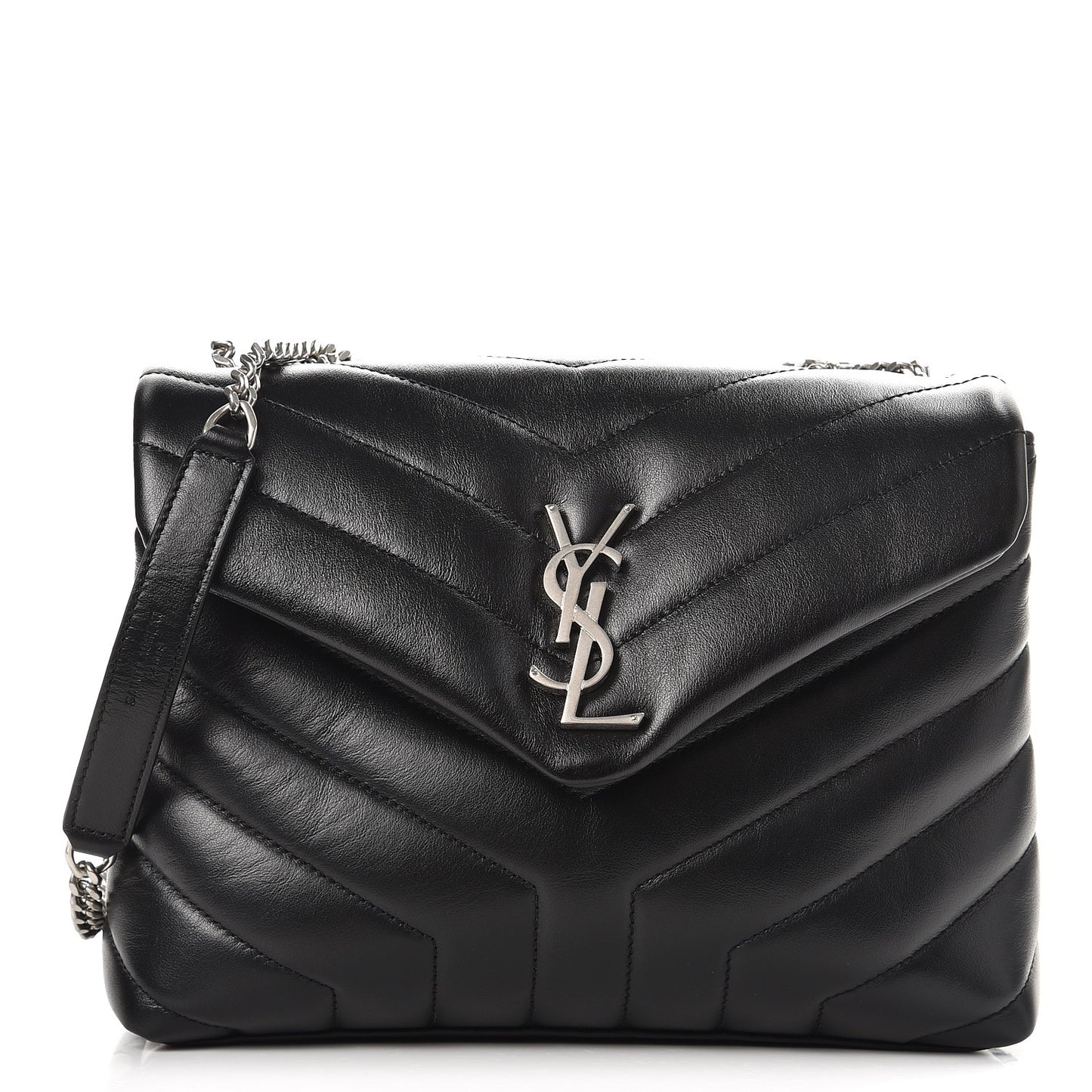 Calfskin Y Quilted Monogram Small Loulou Chain Satchel Black
