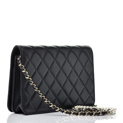 Chanel Iridescent Lambskin Quilted Pearl Wallet On Chain WOC Black 3 of 10