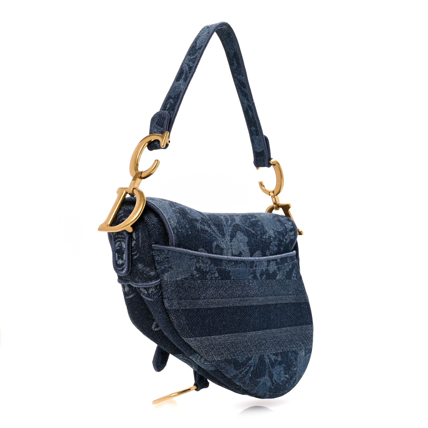 Christian Dior Denim Flowers Embroidered Saddle Bag Blue 3 of 13