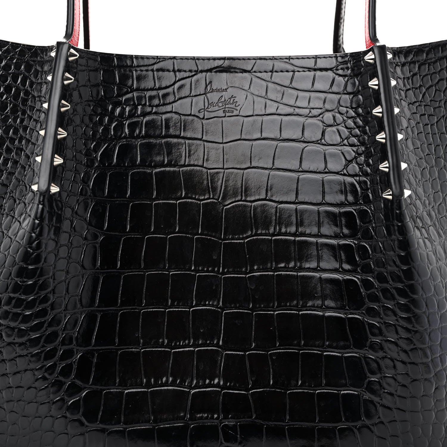 Christian Louboutin Crocodile Embossed Calfskin Spiked Small Cabarock Shopper Tote Black 7 of 11
