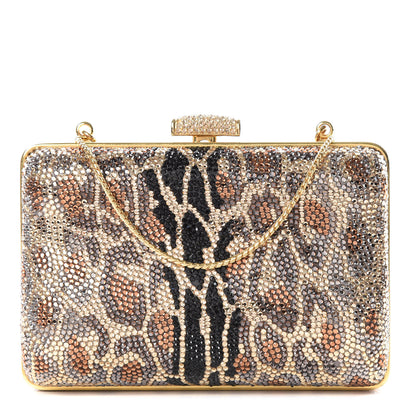 Judith Leiber Crystal Leopard Minaudiere Clutch Gold Brown 1 of 12