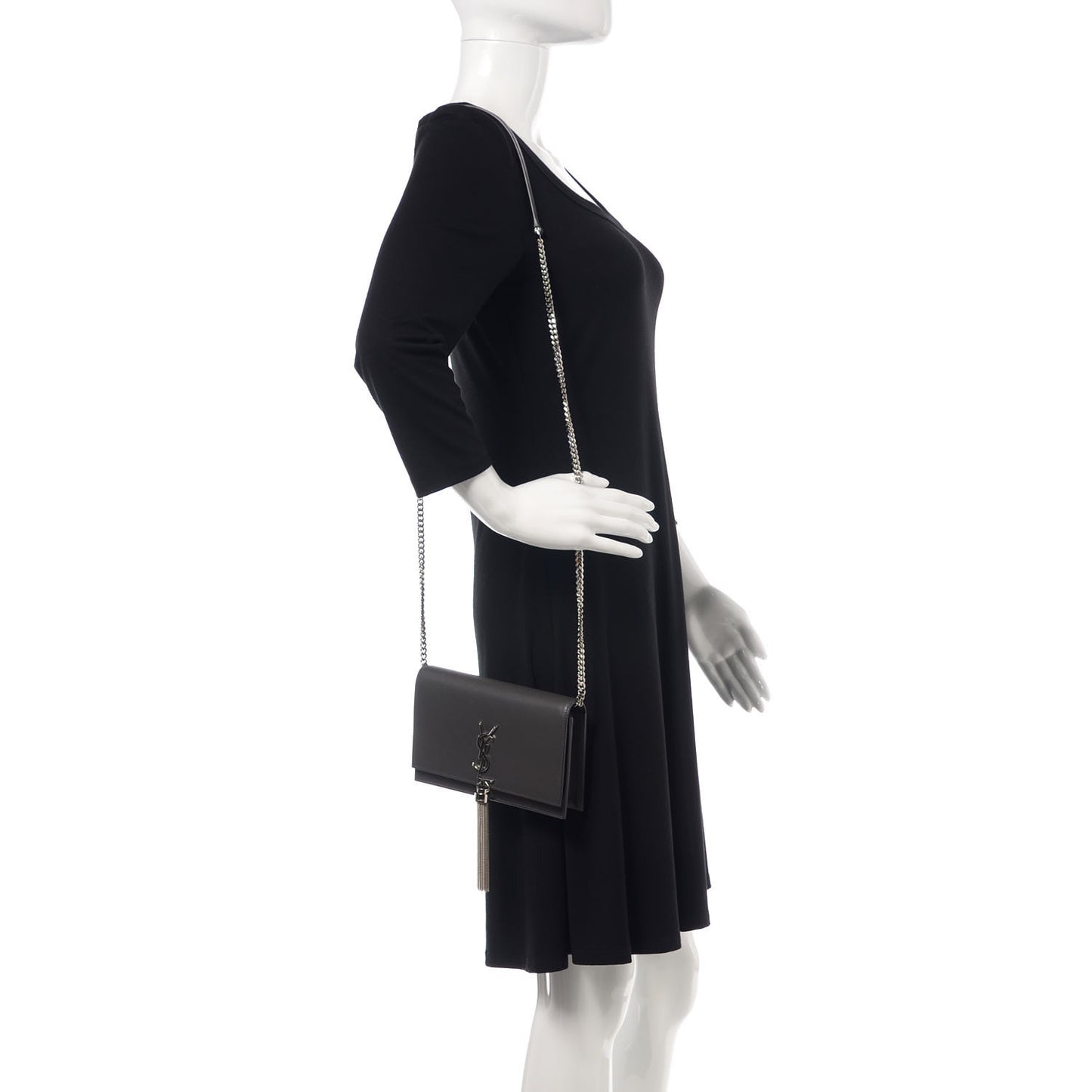 Smooth Calfskin Classic Monogram Kate Tassel Chain Wallet Asphalt