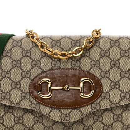 Gucci GG Supreme Monogram Azalea Calfskin Web Small Horsebit 1955 Crossbody Bag Beige Ebony Brown Sugar 5 of 11