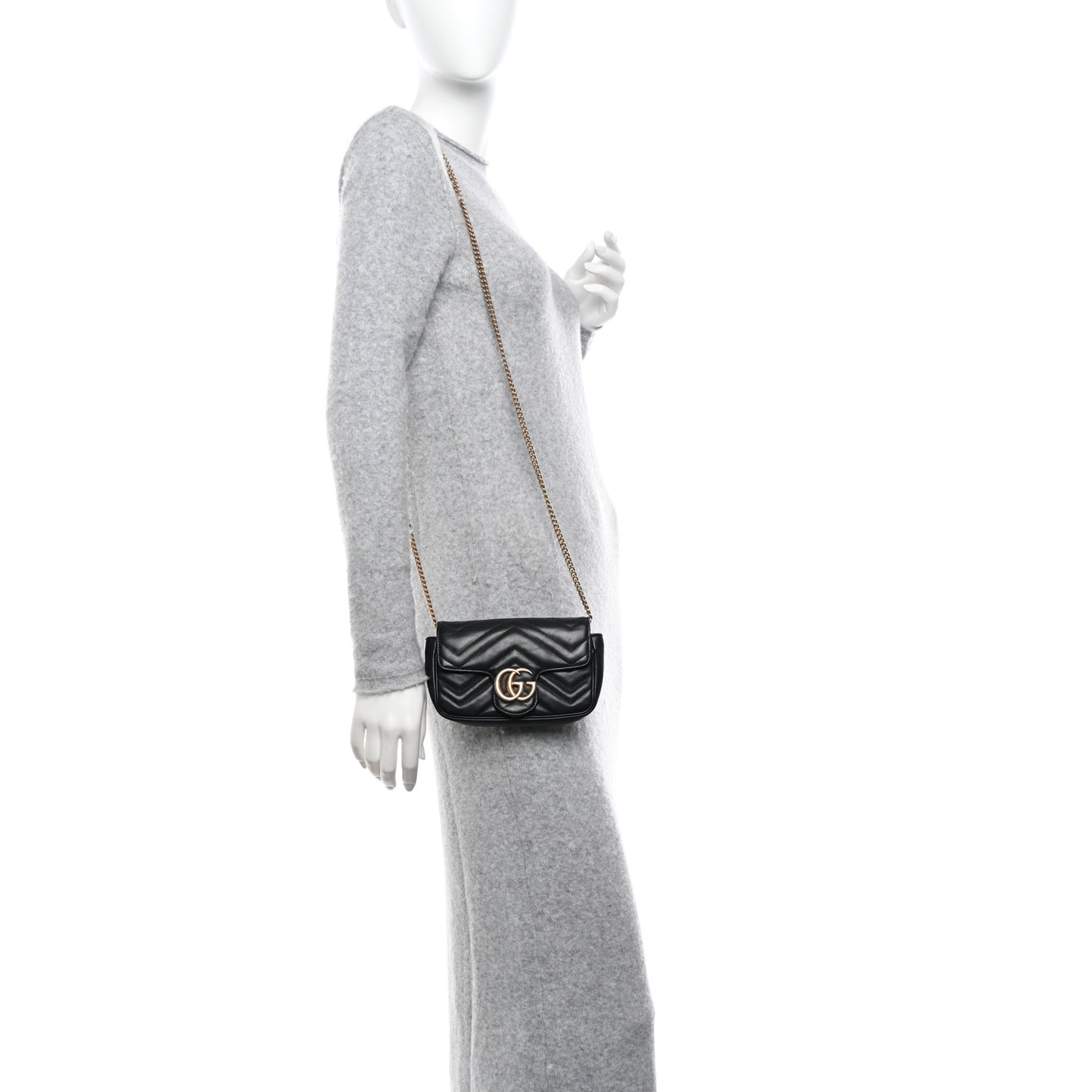 Calfskin Matelasse Super Mini GG Marmont Shoulder Bag Black