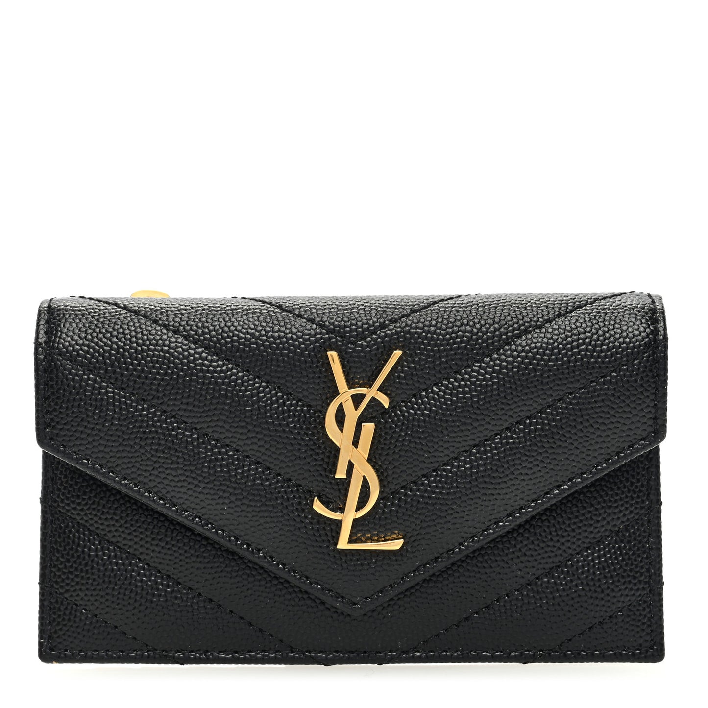 Grain De Poudre Matelasse Chevron Monogram Compact Wallet Black