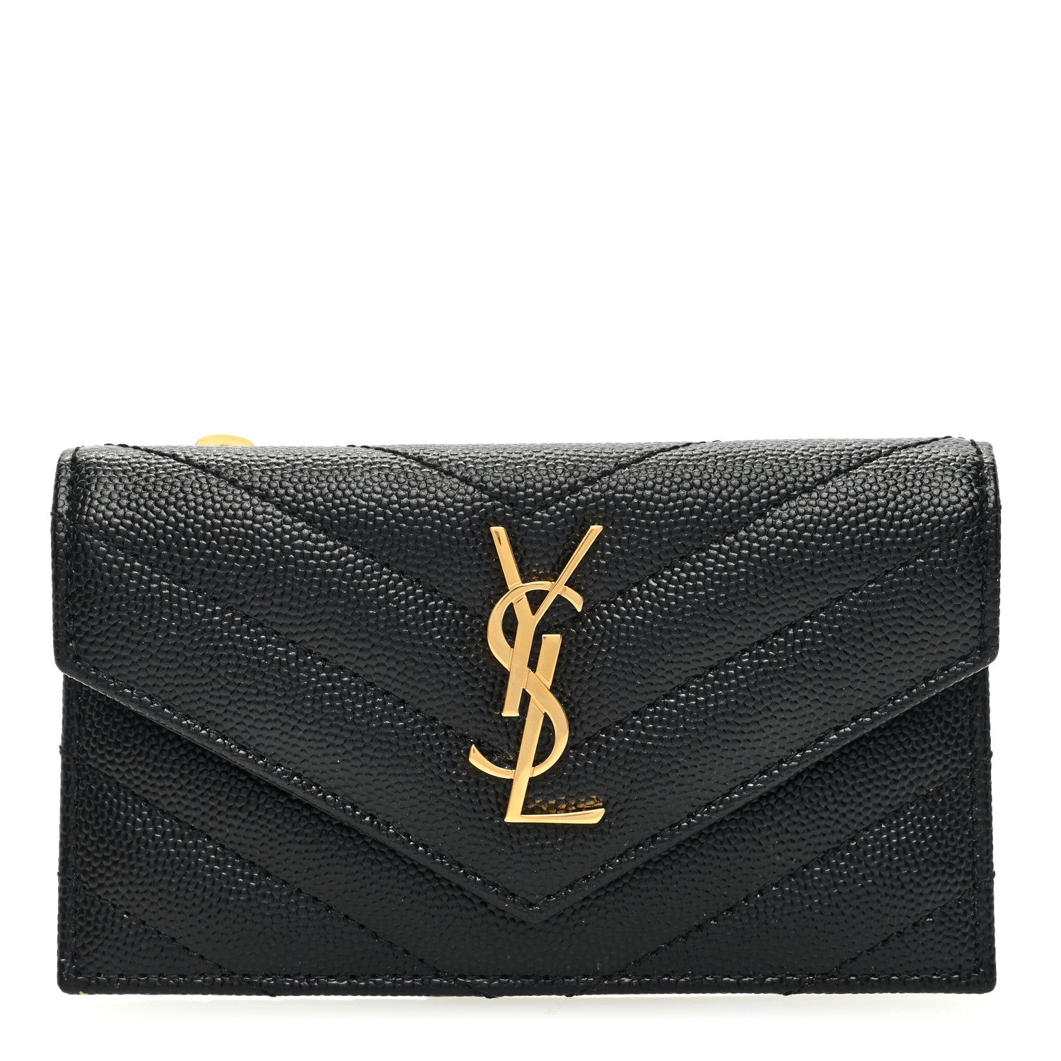 Saint Laurent Grain De Poudre Matelasse Chevron Monogram Compact Wallet Black 1 of 7