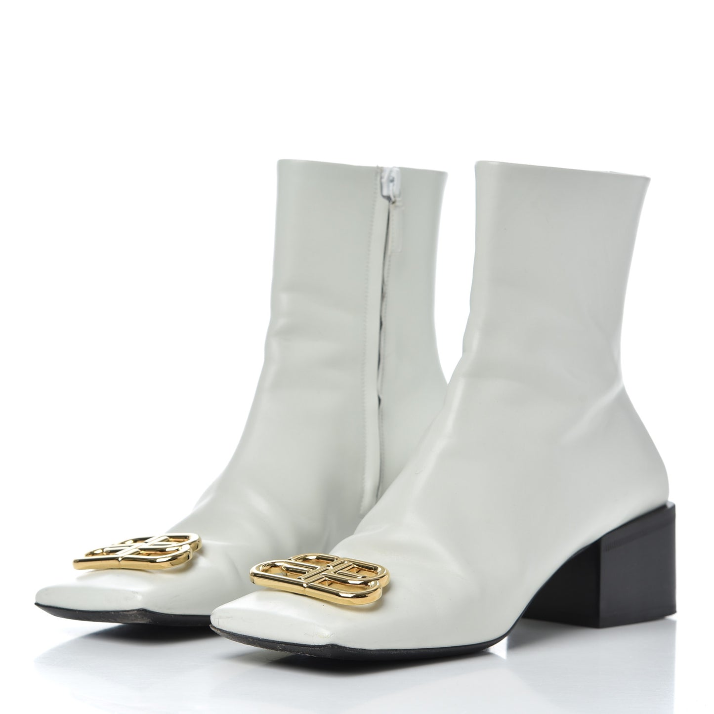 Calfskin Varenne BB Double Square Booties 36.5 White Gold