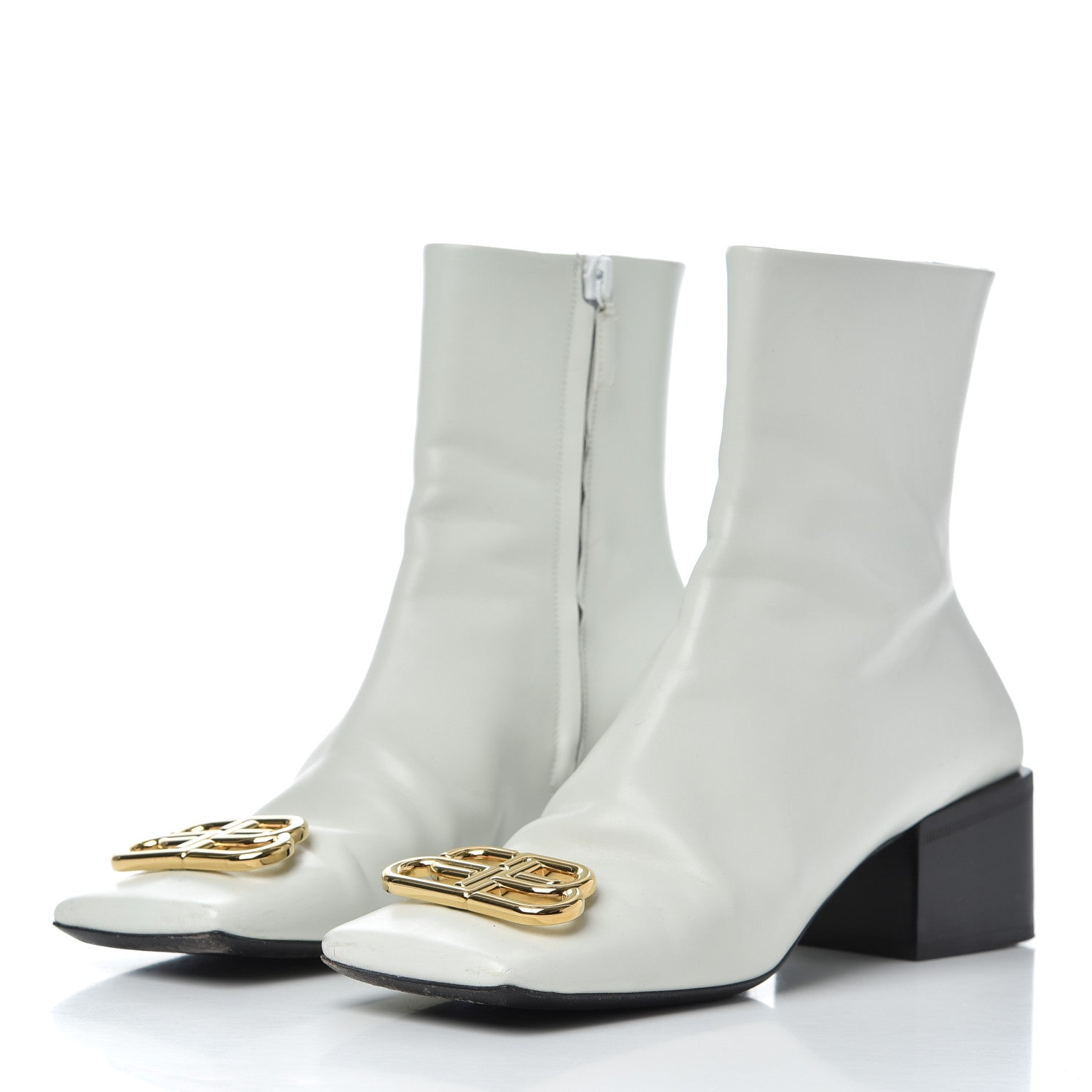 Balenciaga Calfskin Varenne BB Double Square Booties 36.5 White Gold 3 of 21