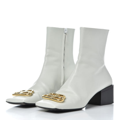 Balenciaga Calfskin Varenne BB Double Square Booties 36.5 White Gold 3 of 21