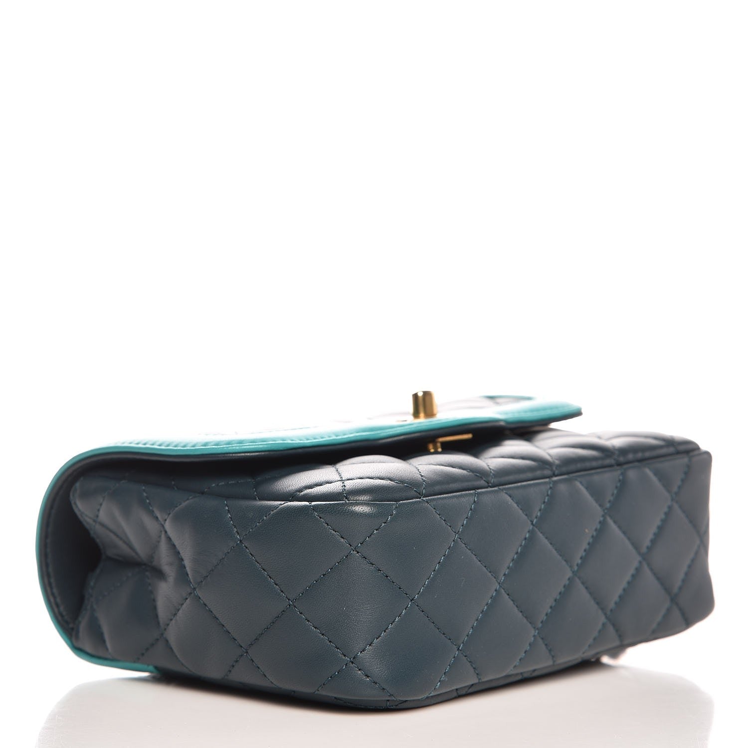 Chanel Lambskin Quilted Two Tone Day Flap Navy Turquoise 4 of 7