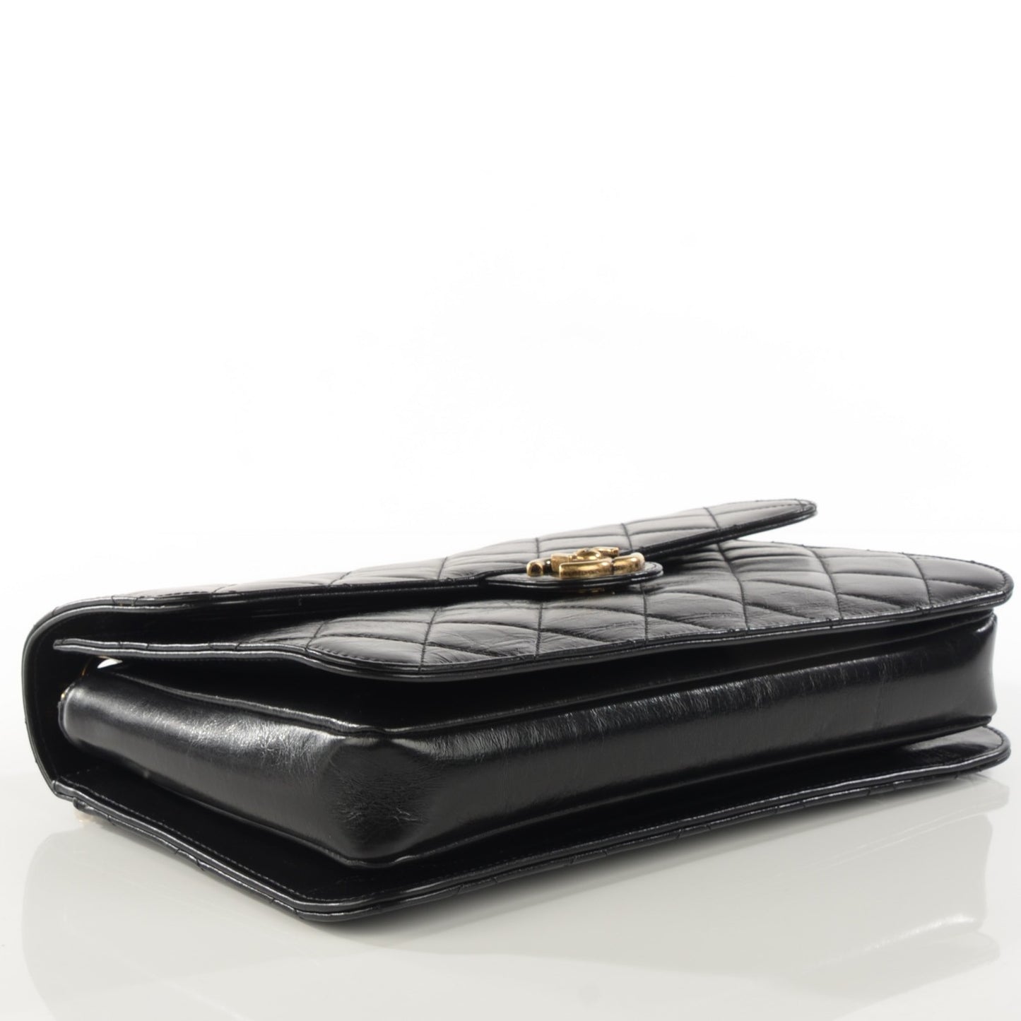 Glazed Calfskin Quilted Large Perfect Edge Flap Black