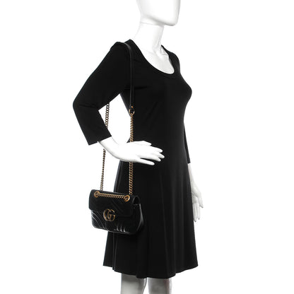 Gucci Calfskin Matelasse Mini GG Marmont Shoulder Bag Black 2 of 7