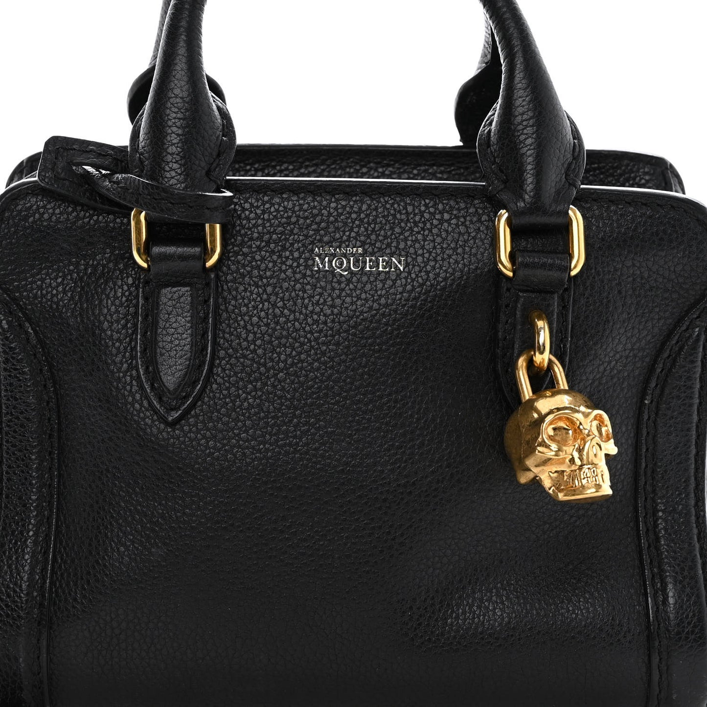 Pebbled Calfskin Mini Skull Padlock Zip Around Tote Black