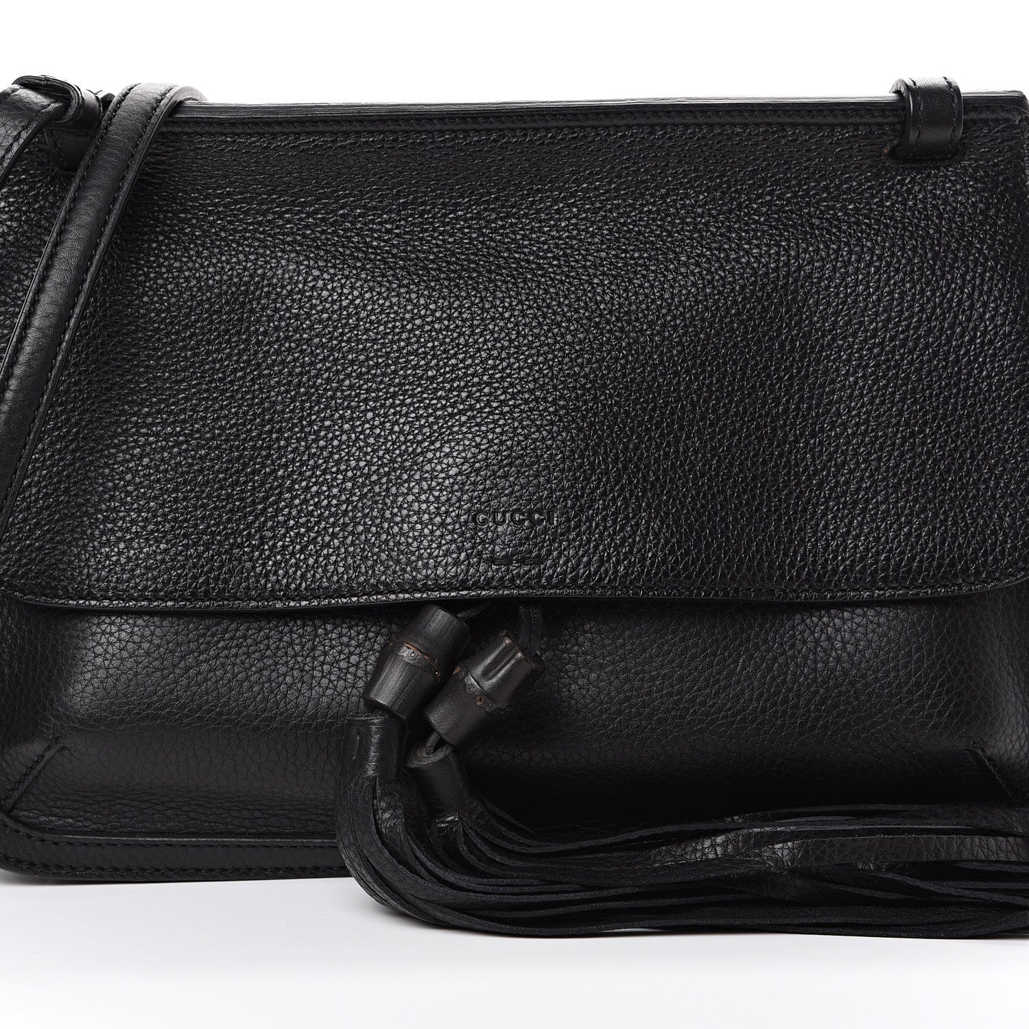 Gucci Pebbled Calfskin Medium Bamboo Daily Flap Shoulder Bag Black 6 of 8