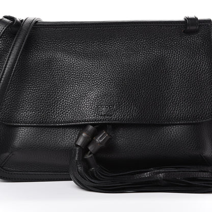 Gucci Pebbled Calfskin Medium Bamboo Daily Flap Shoulder Bag Black 6 of 8