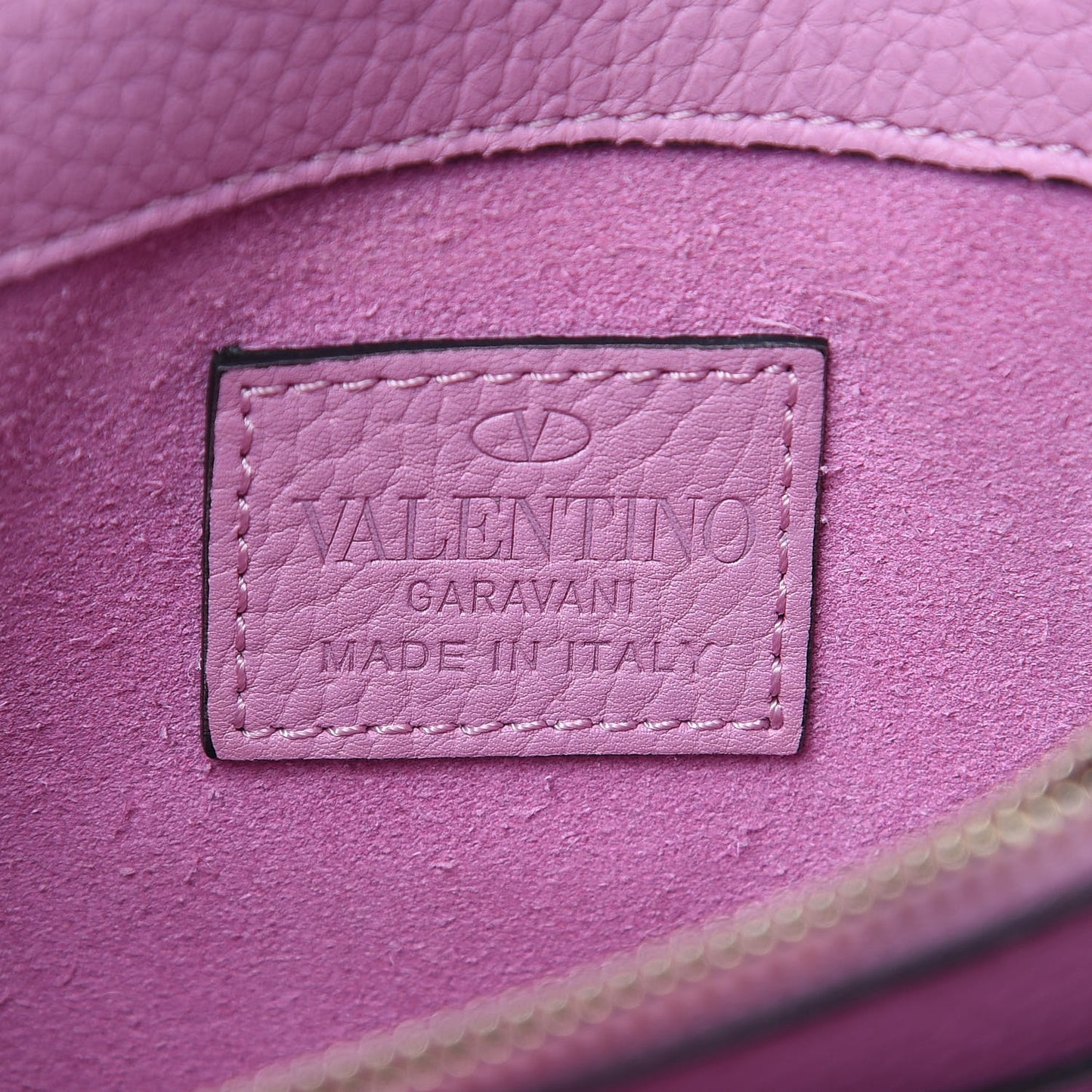 Grained Calfskin Rockstud Wallet on Chain Pink