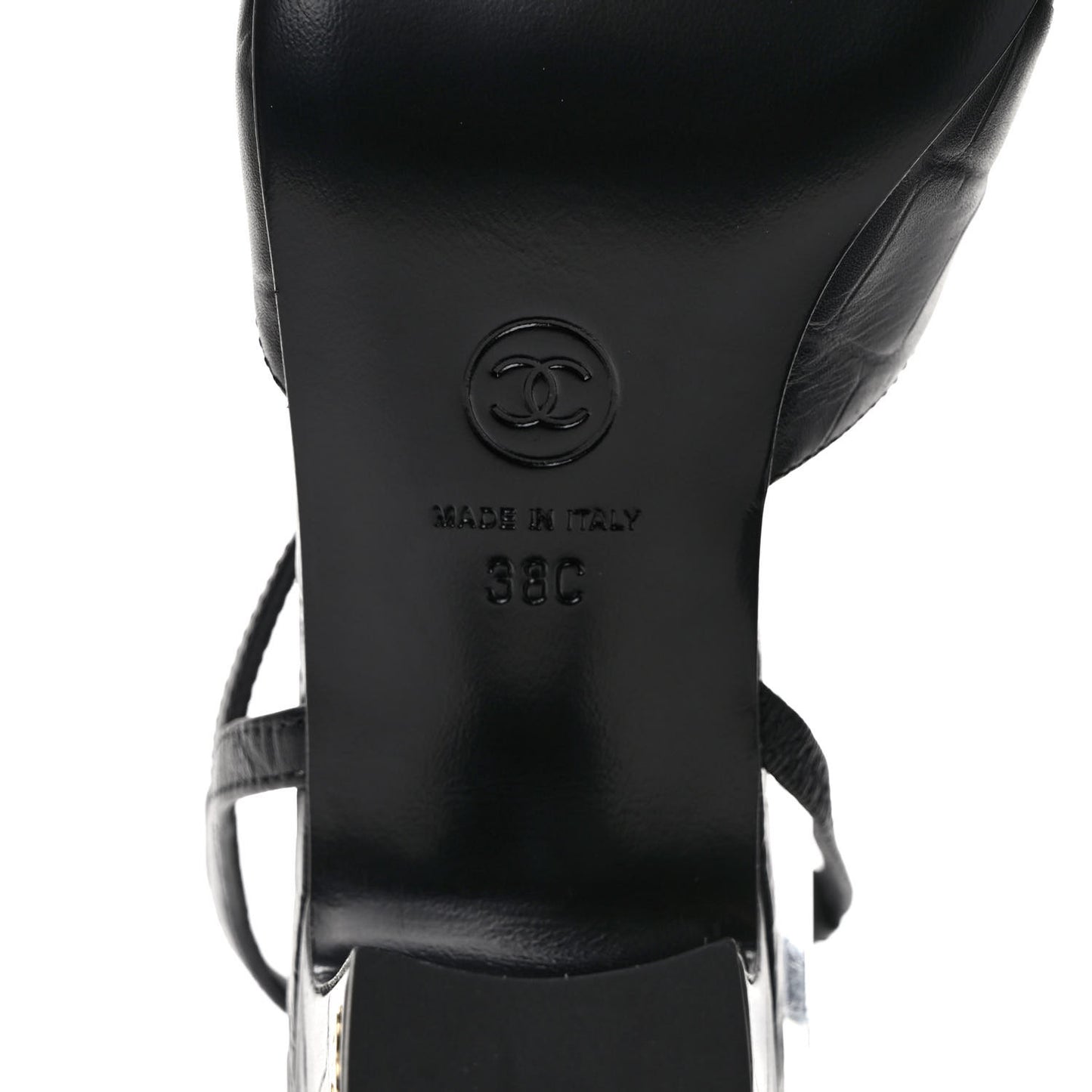 Calfskin Crocodile Embossed Patent Cap Toe CC Slingback Sandals 38 Black