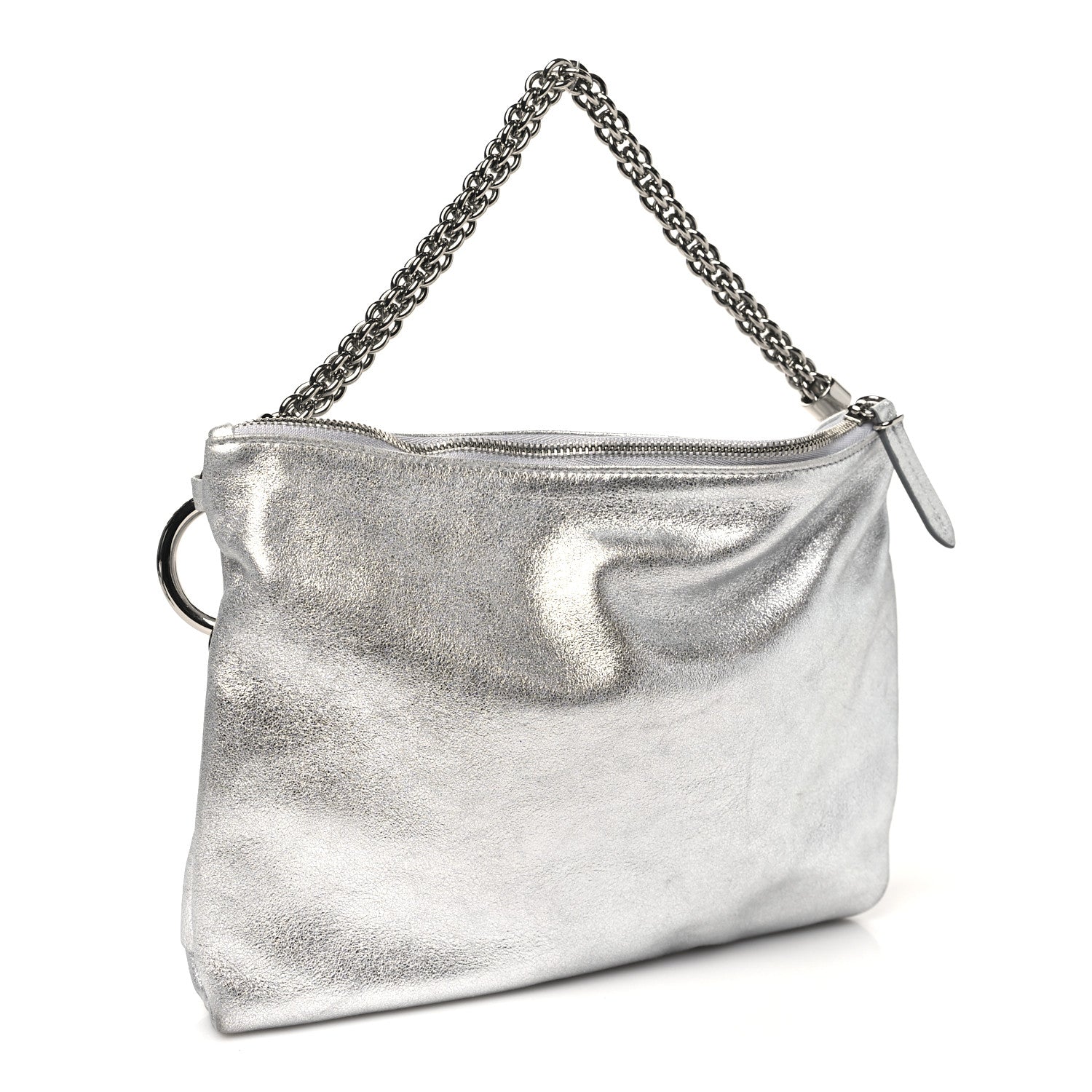 Jimmy Choo Metallic Goatskin Callie Mea Tassel Shoulder Bag Silver 2 of 10