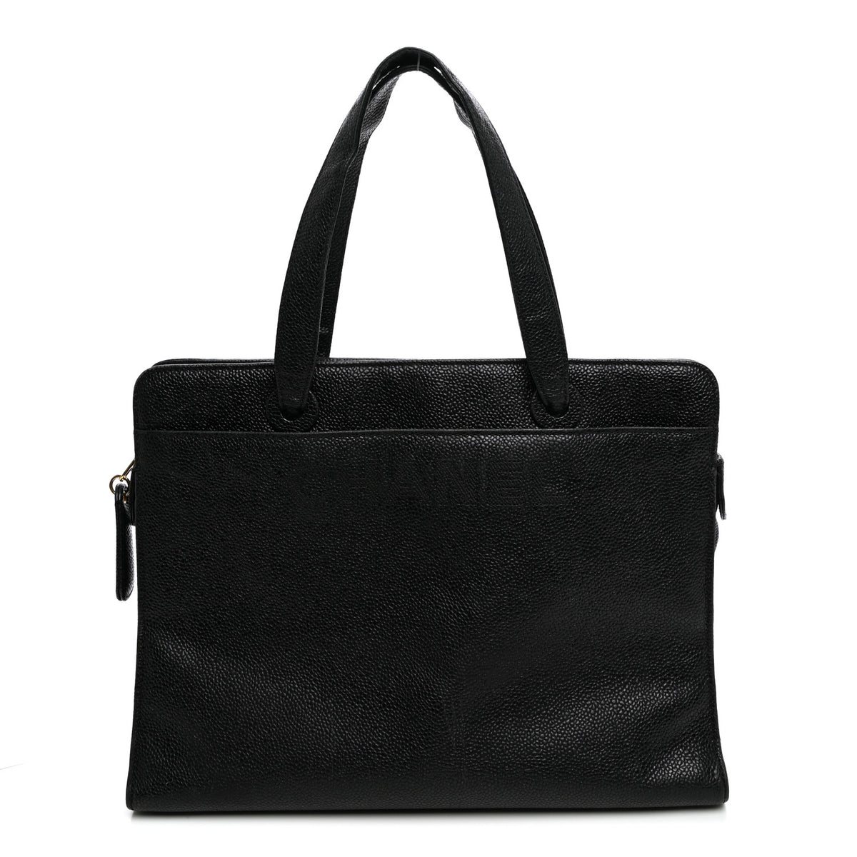 Caviar Embroidered Logo Shoulder Bag Black