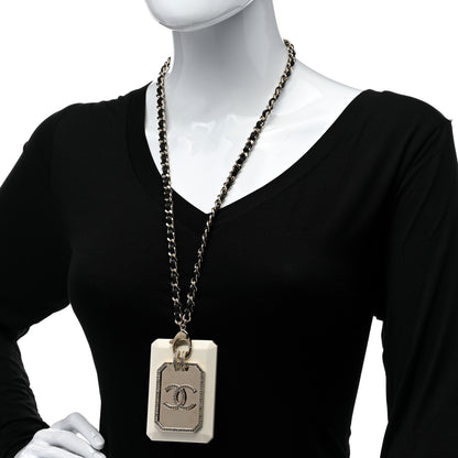 Chanel Resin Crystal Lambskin CC Cardholder Pendant Necklace Gold White 2 of 6