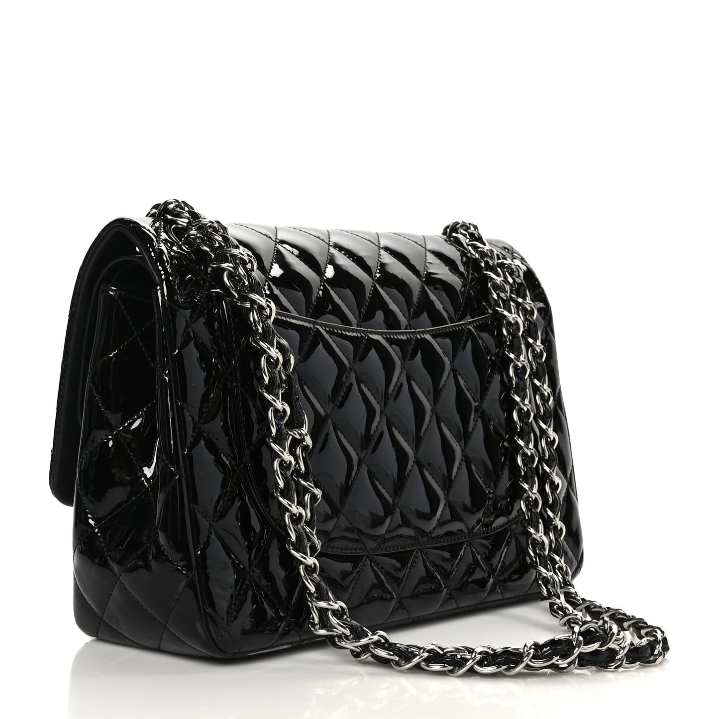 Patent Quilted Jumbo Double Flap Black