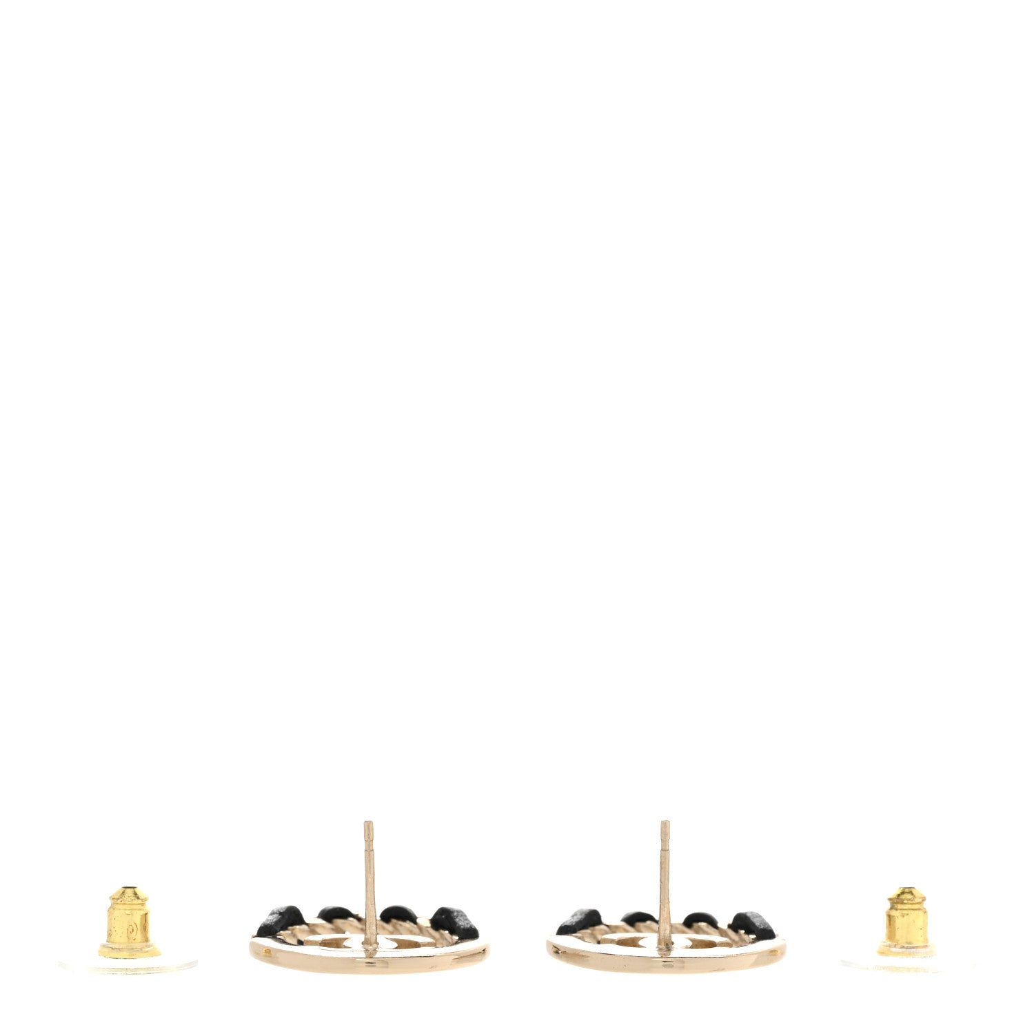 Chanel Lambskin Chain CC Round Earrings Gold Black 3 of 4