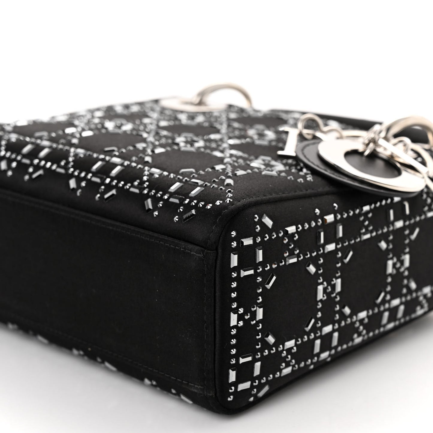Satin Crystal Cannage Mini Lady Dior Black