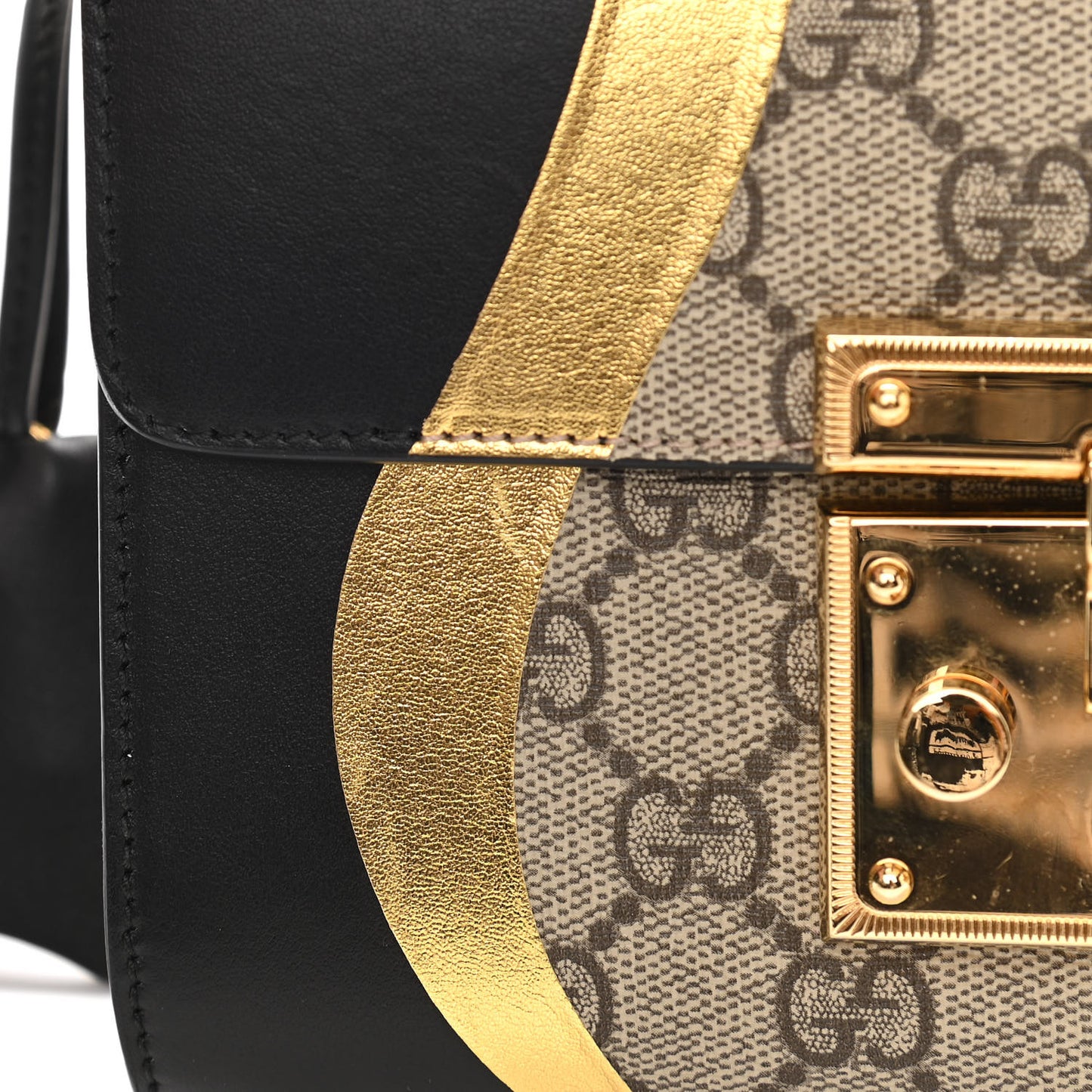 Calfskin GG Supreme Monogram Small Padlock Shoulder Bag Black Gold