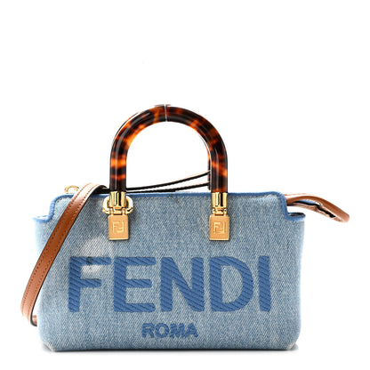 Fendi Denim Vitello King Plexiglass Logo Embroidered Mini By The Way Top Handle Boston Bag Denim Cuoio 1 of 10