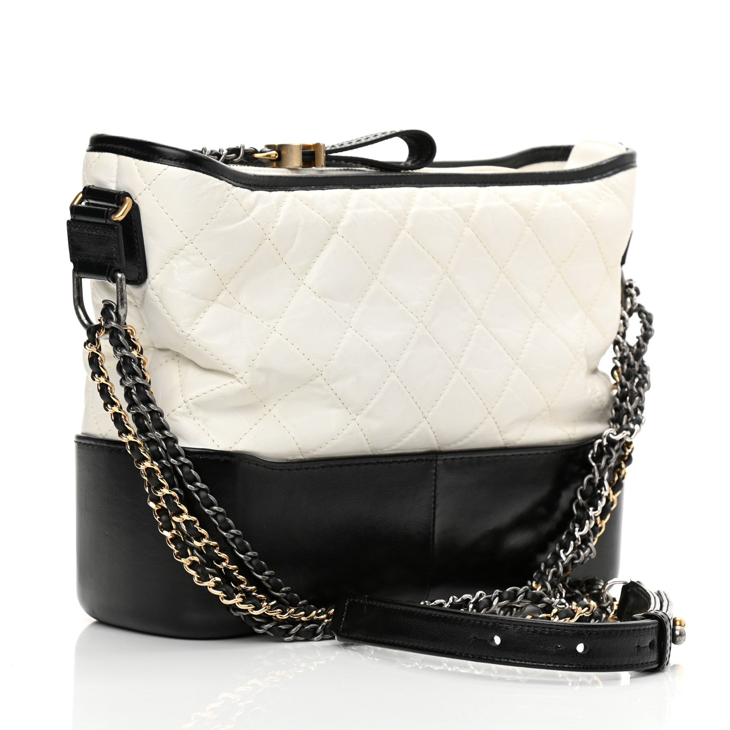 Chanel Aged Calfskin Quilted Medium Gabrielle Hobo Black White 3 of 11