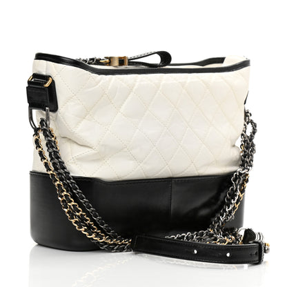 Chanel Aged Calfskin Quilted Medium Gabrielle Hobo Black White 3 of 11