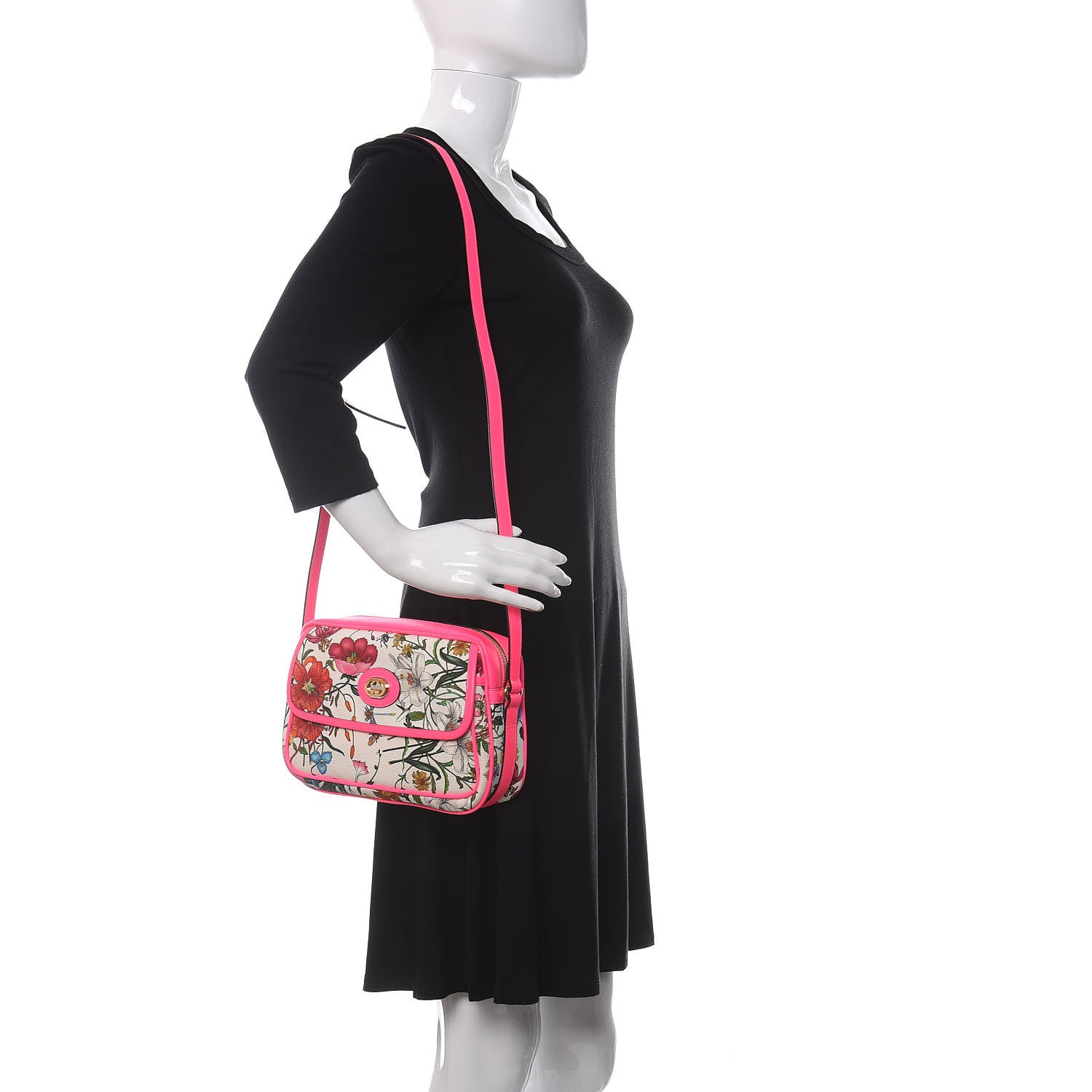 Gucci Canvas Flora Floral Shoulder Bag White Fuchsia Fluo 2 of 10