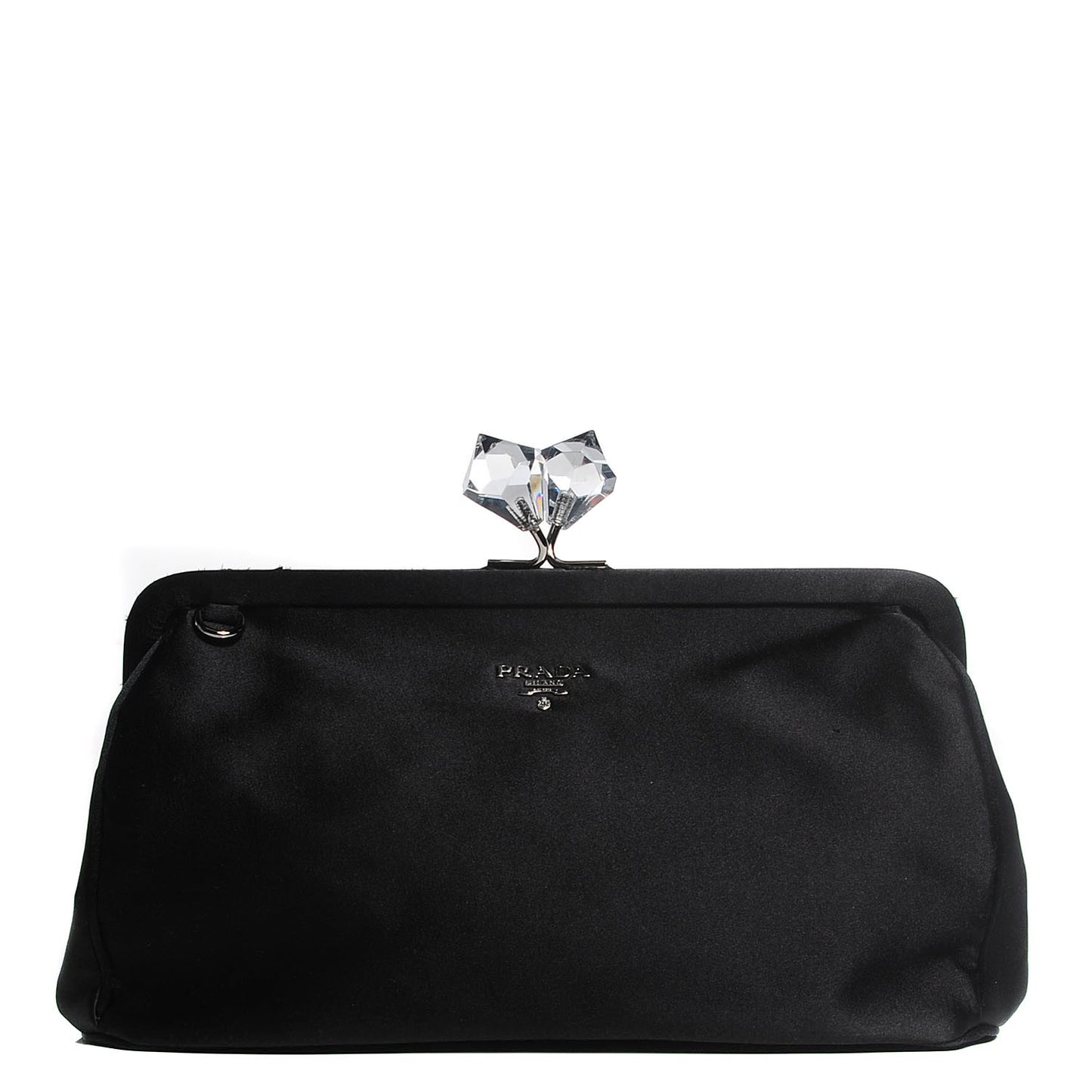 Satin Crystal Kiss Lock Clutch Black