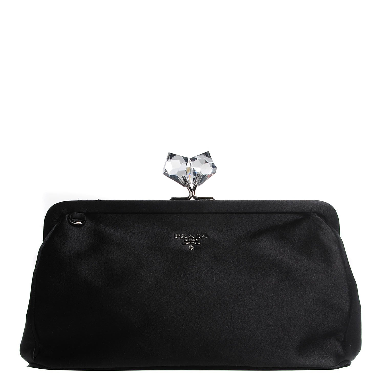 Prada Satin Crystal Kiss Lock Clutch Black 1 of 8