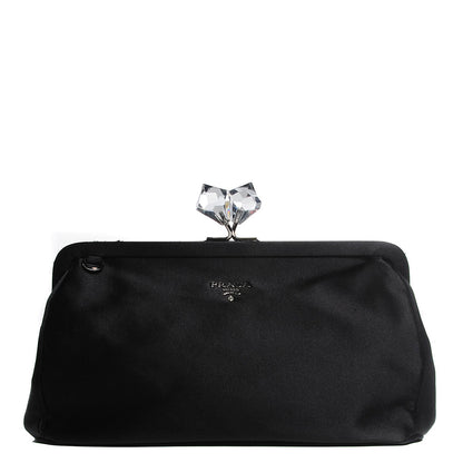Prada Satin Crystal Kiss Lock Clutch Black 1 of 8