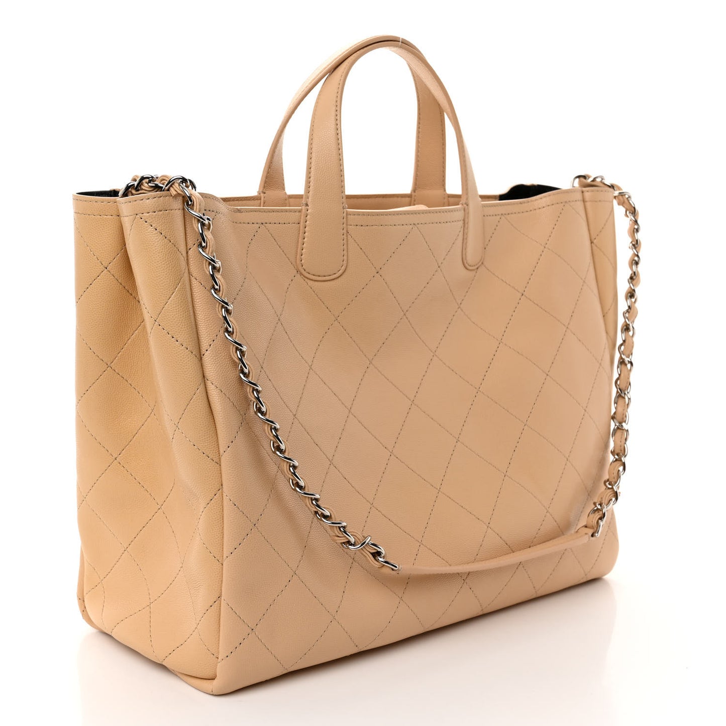 Caviar Stitched Large Shopping Tote Beige