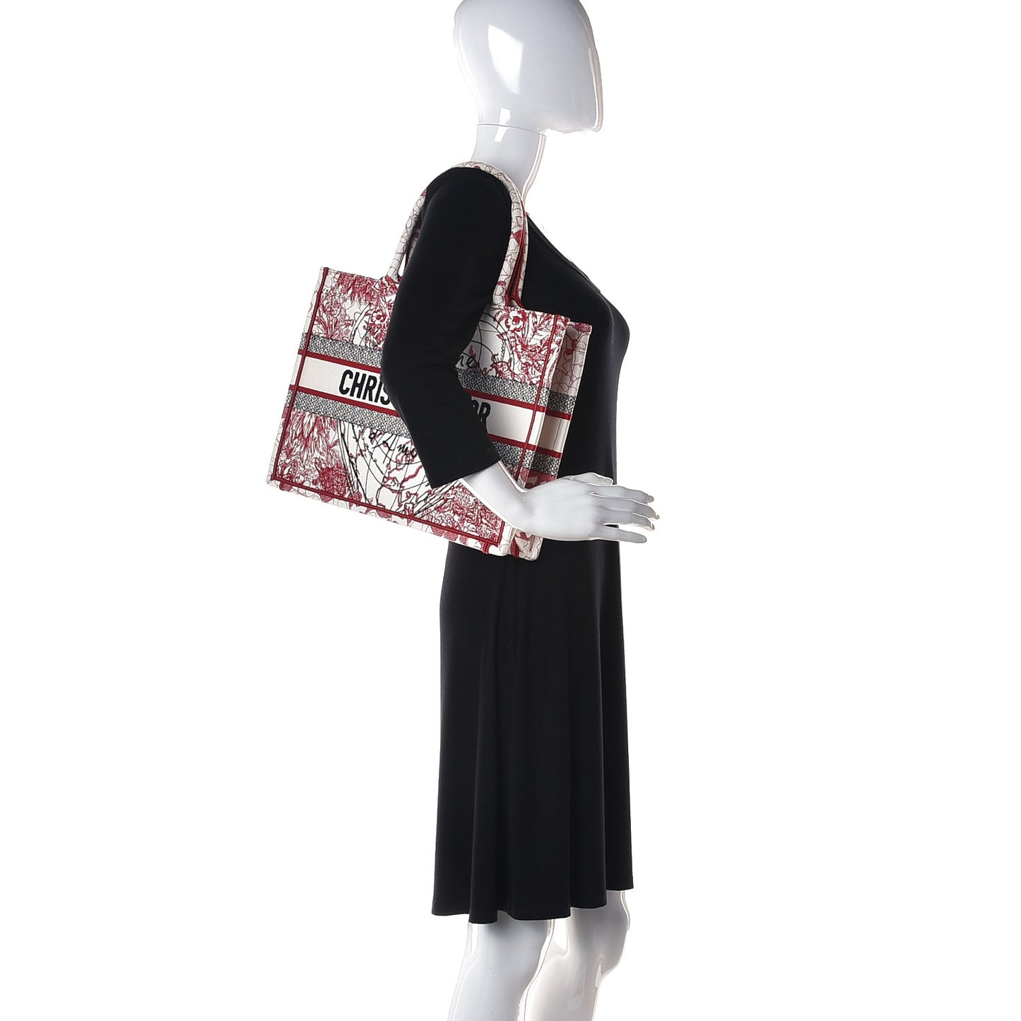 Canvas Embroidered Medium Dioramour D-Royaume Book Tote Red Multicolor