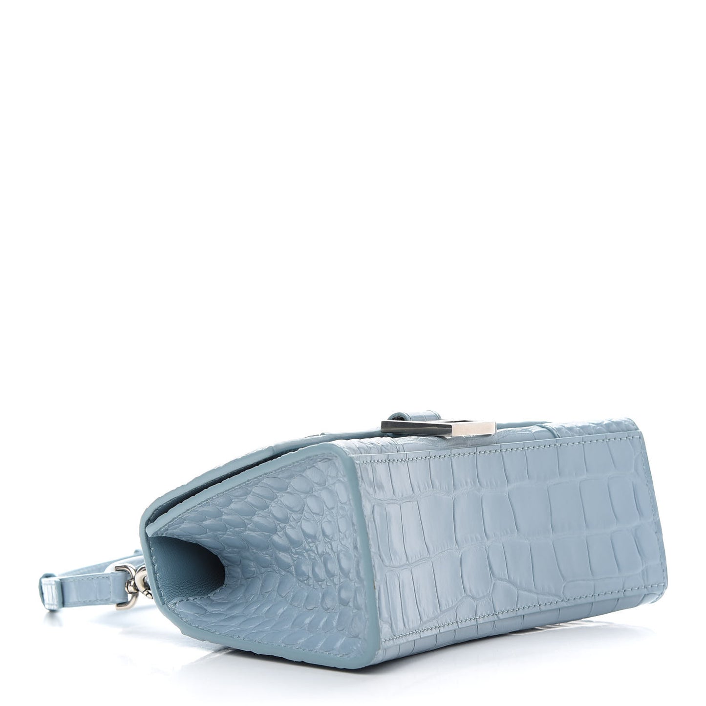 Shiny Calfskin Crocodile Embossed Hourglass Top Handle Bag XS Blue Grey