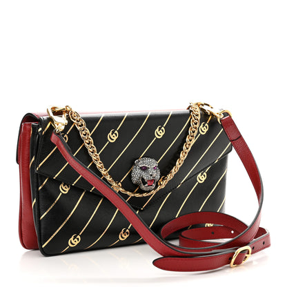 Gucci Calfskin Diagonal GG Medium Thiara Double Envelope Shoulder Bag Black Red 3 of 12