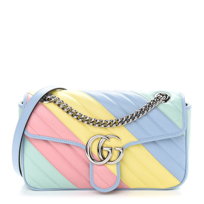 Gucci Calfskin Matelasse Diagonal Small GG Marmont Shoulder Bag Multicolor Pastel 1 of 11