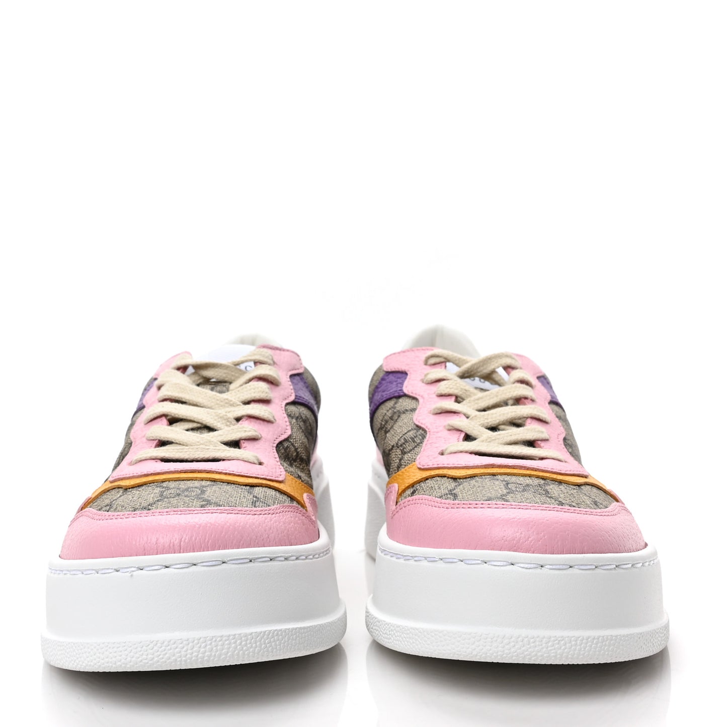 Calfskin GG Supreme Monogram Perforated Womens Platform 55mm Sneakers 38 Beige Ebony Sugar Pink Crop Shine Purple