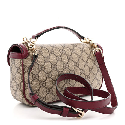 Gucci GG Supreme Monogram Horsebit 1955 Small Soft Top Handle Shoulder Bag Beige Dark Red 3 of 10