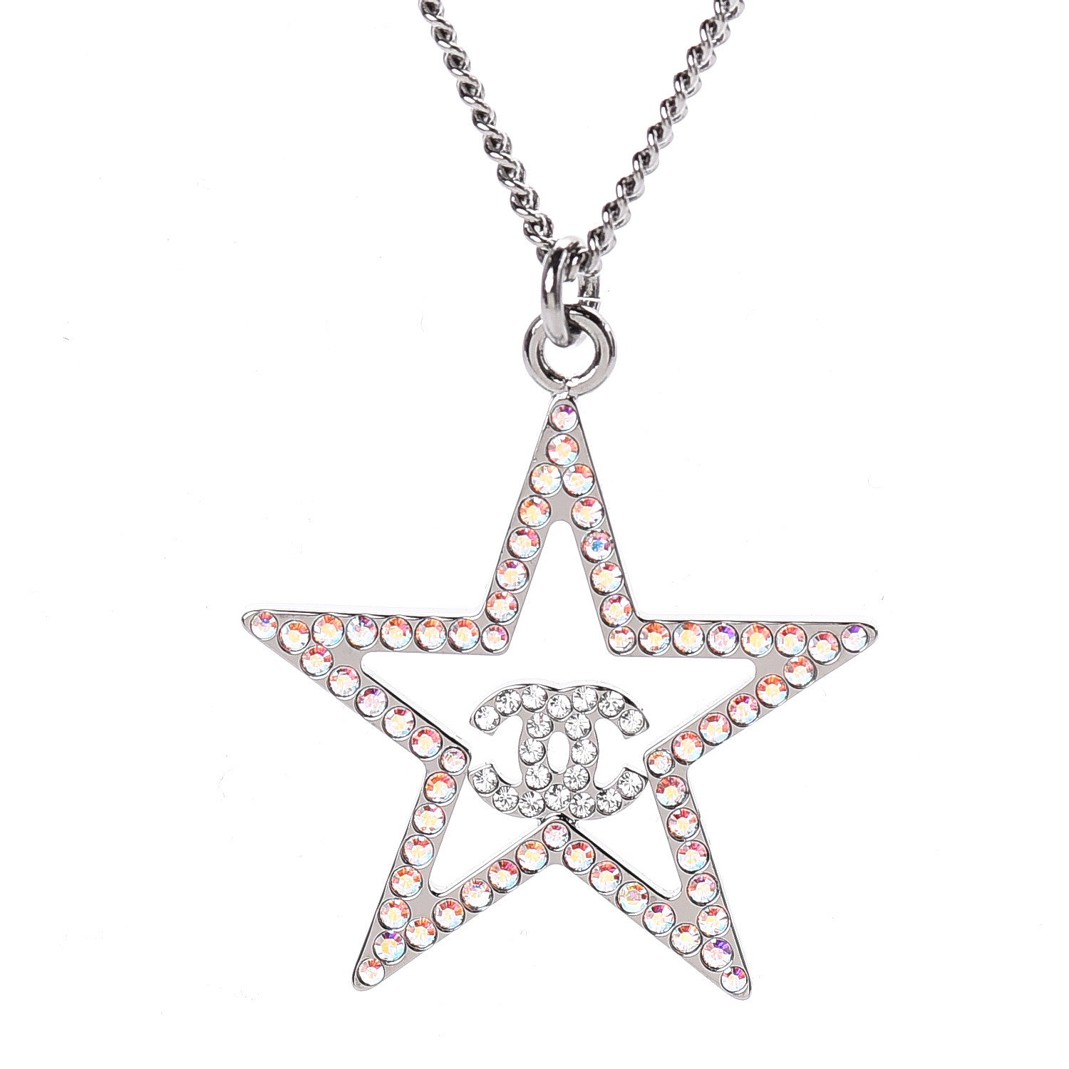 Chanel Ruthenium Crystal Star CC Necklace Iridescent Pink 6 of 6