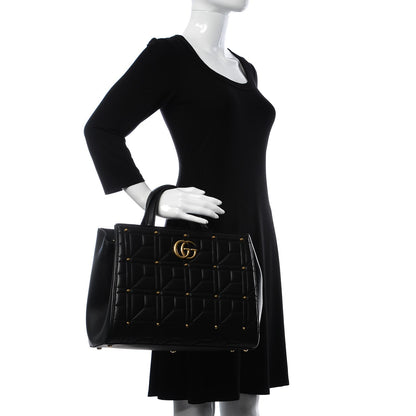 Gucci Calfskin Matelasse Studded Medium GG Marmont Tote Black 3 of 8