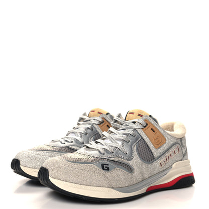 Gucci Metallic Calfskin Glitter Mesh Mens Ultrapace Sneakers 8 Silver Light Grey Mystic White 4 of 9