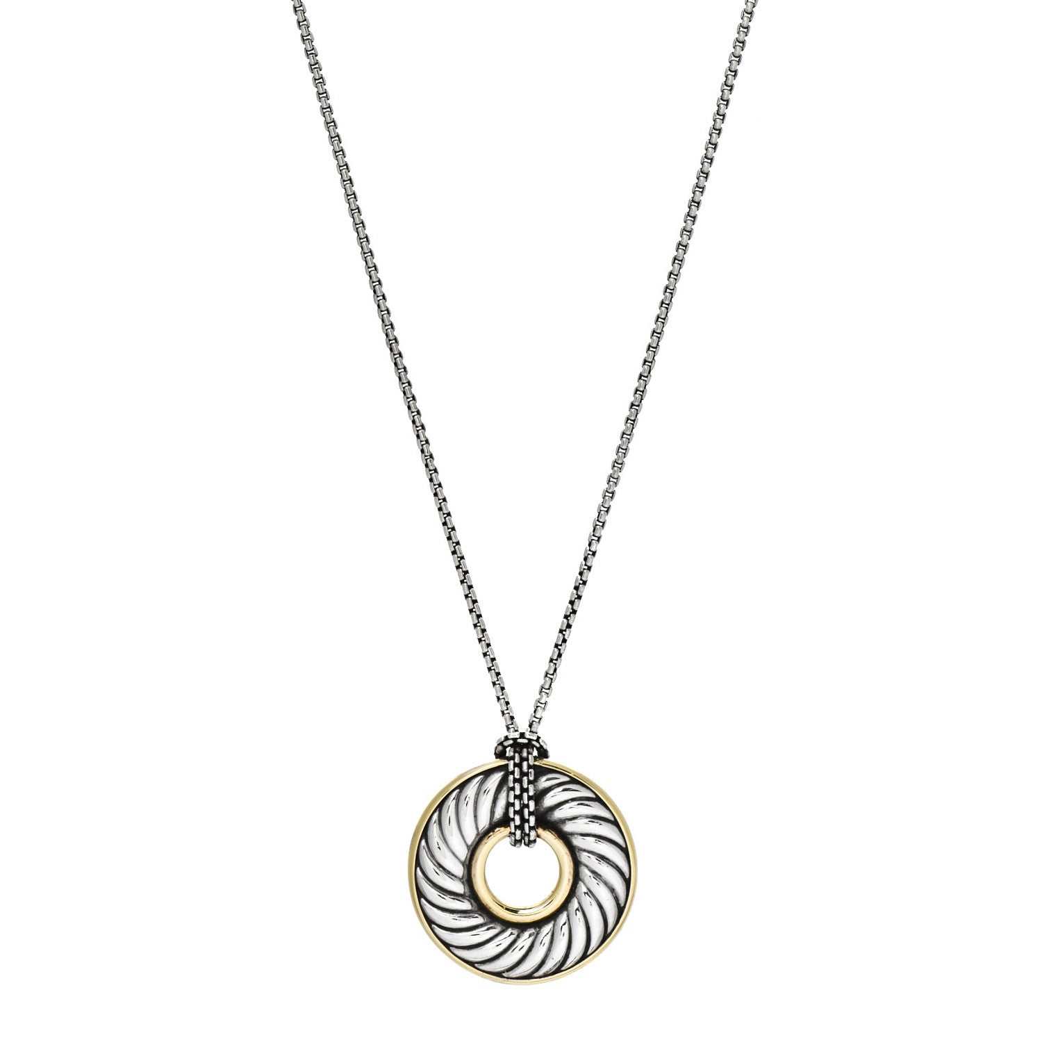 David Yurman Sterling Silver 18K Yellow Gold 30mm Thoroughbred Pendant Necklace 1 of 6