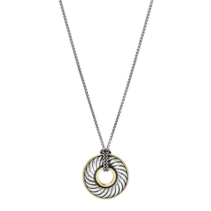 David Yurman Sterling Silver 18K Yellow Gold 30mm Thoroughbred Pendant Necklace 1 of 6