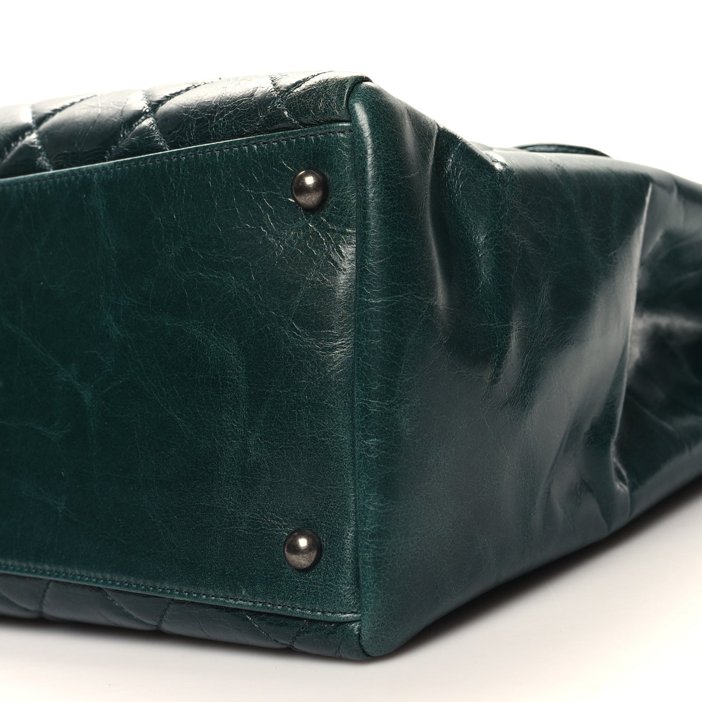 Glazed Calfskin Quilted Large Front Flap Tote Dark Green