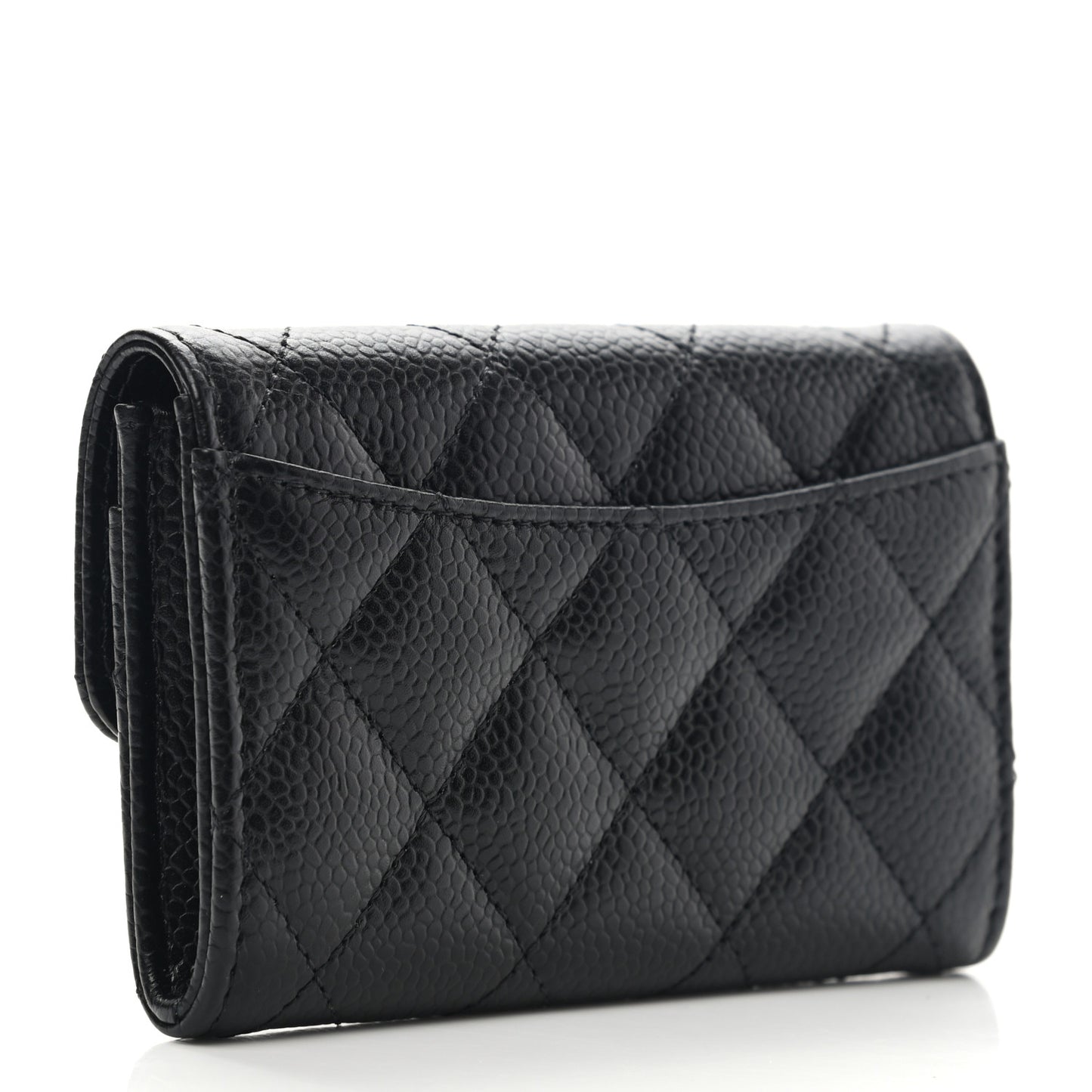 Caviar Quilted Flap Card Holder Wallet Black