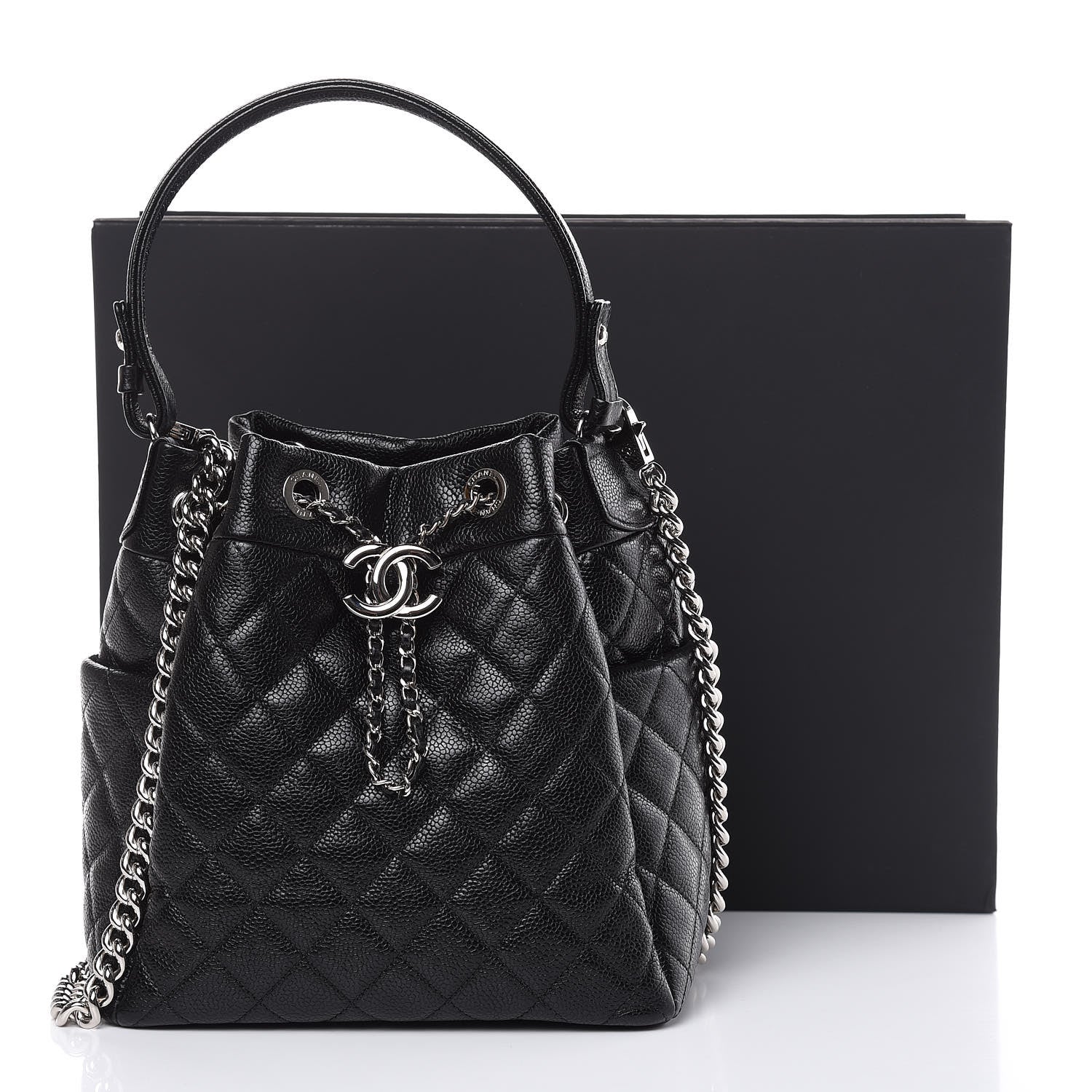 Chanel Caviar Quilted Small Chain Bucket Bag Black 10 of 10